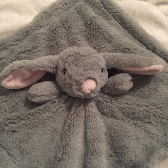 Grey Bunny Rabbit Pink Plush Baby Security Blanket Lovey - Picture 3 of 4